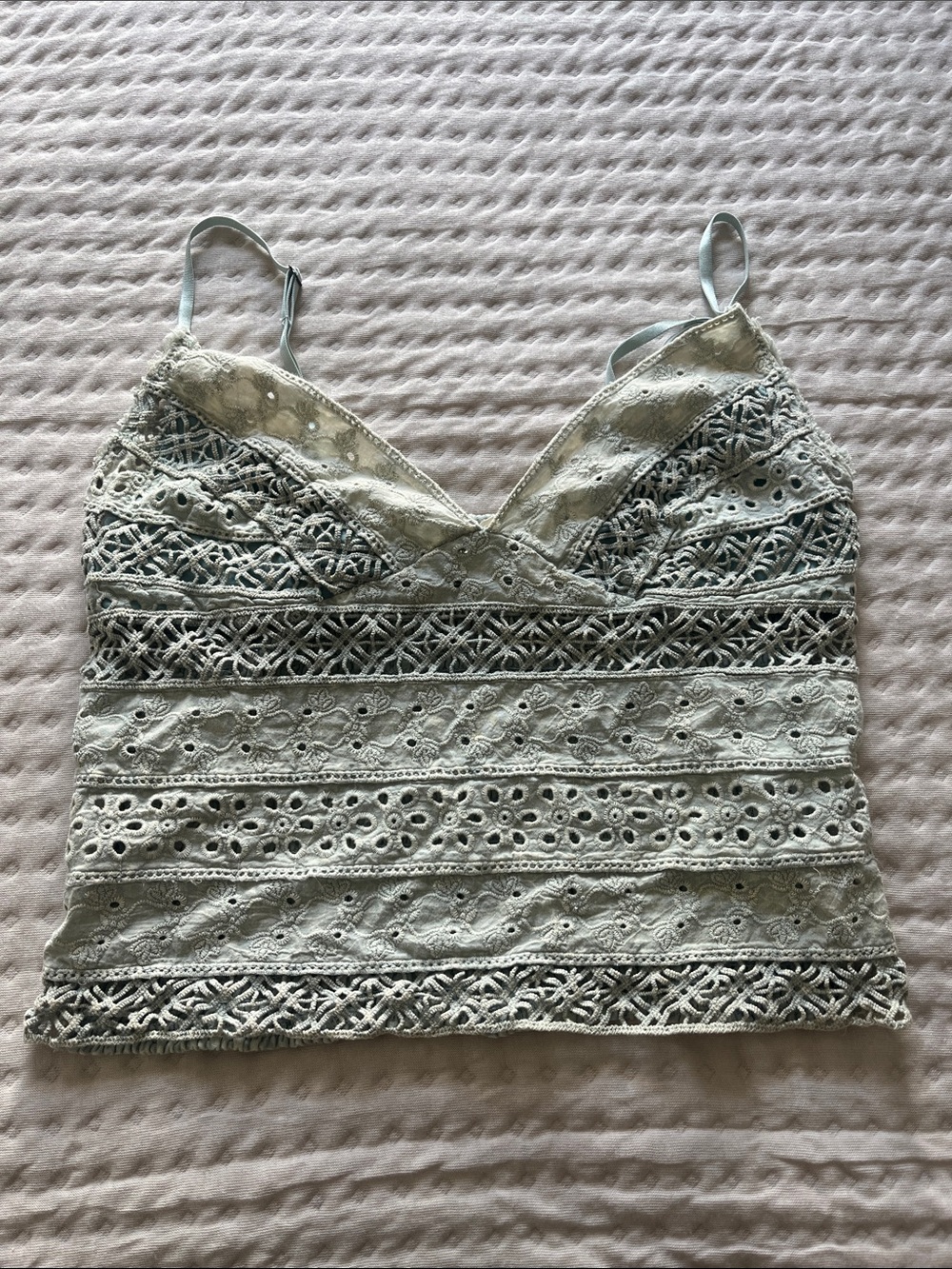 Oli & Hali Lace Eyelet V-Neck Cami Tank Top - Light Sage